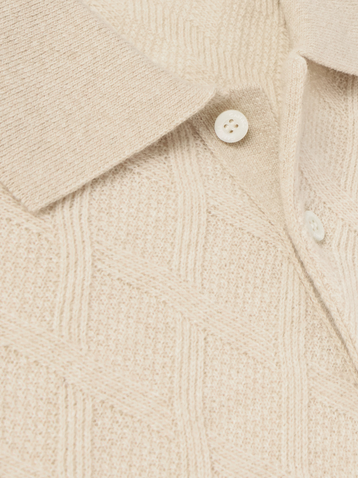 Canali Cable-knit Wool And Cashmere-blend Polo Shirt In Neutral