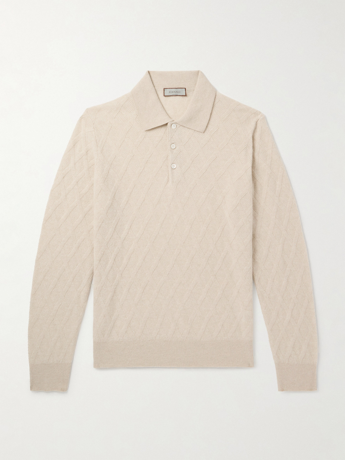 Canali Cable-Knit Wool and Cashmere-Blend Polo Shirt - Men
