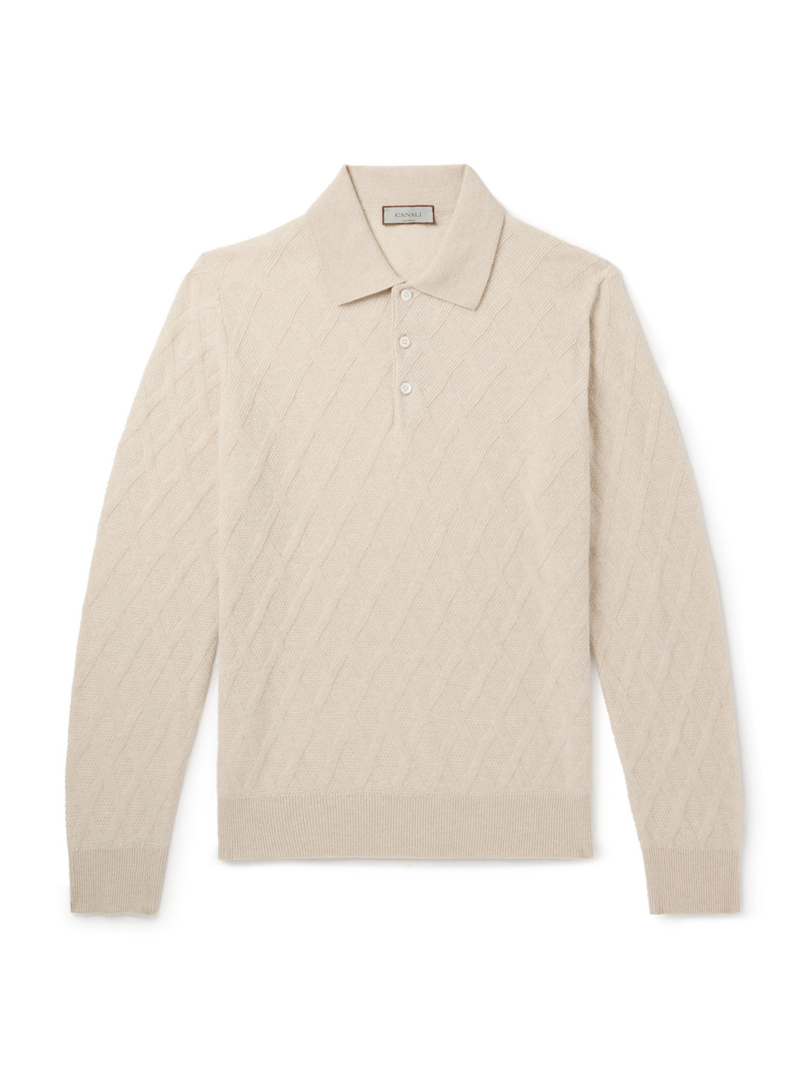 Canali Cable-knit Wool And Cashmere-blend Polo Shirt In Neutral