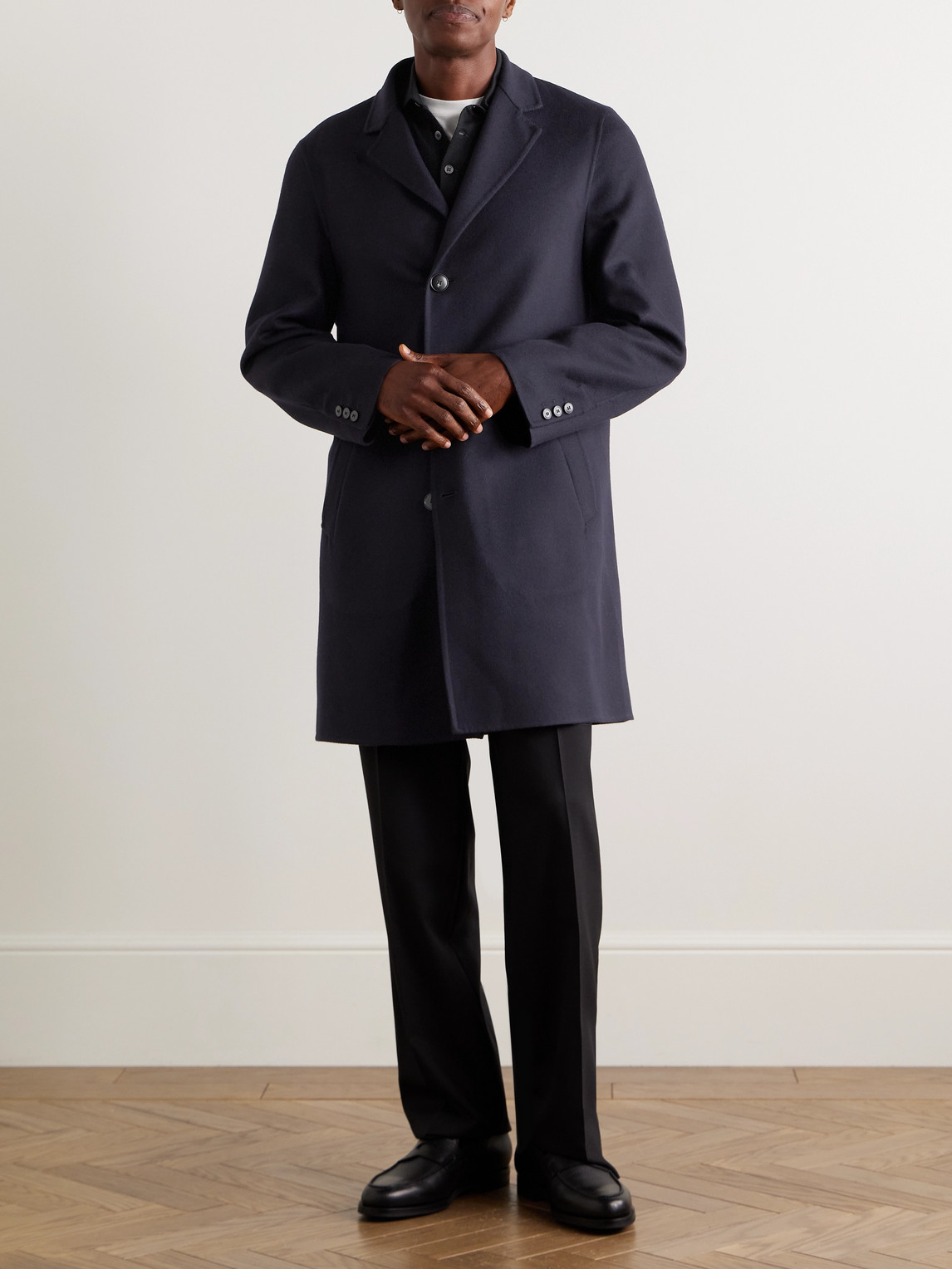 Canali Wool And Cashmere-blend Felt Overcoat In Black