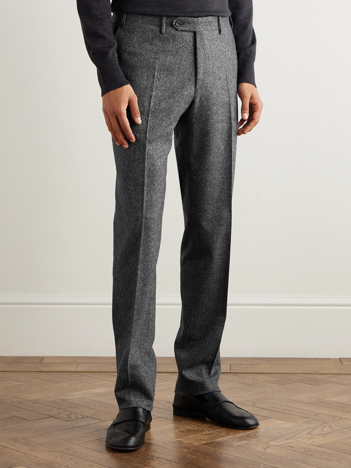 Canali Tapered Wool-blend Twill Suit Trousers In Gray