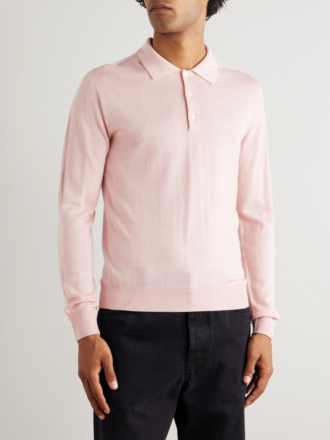 Canali Wool Polo Shirt In Pink