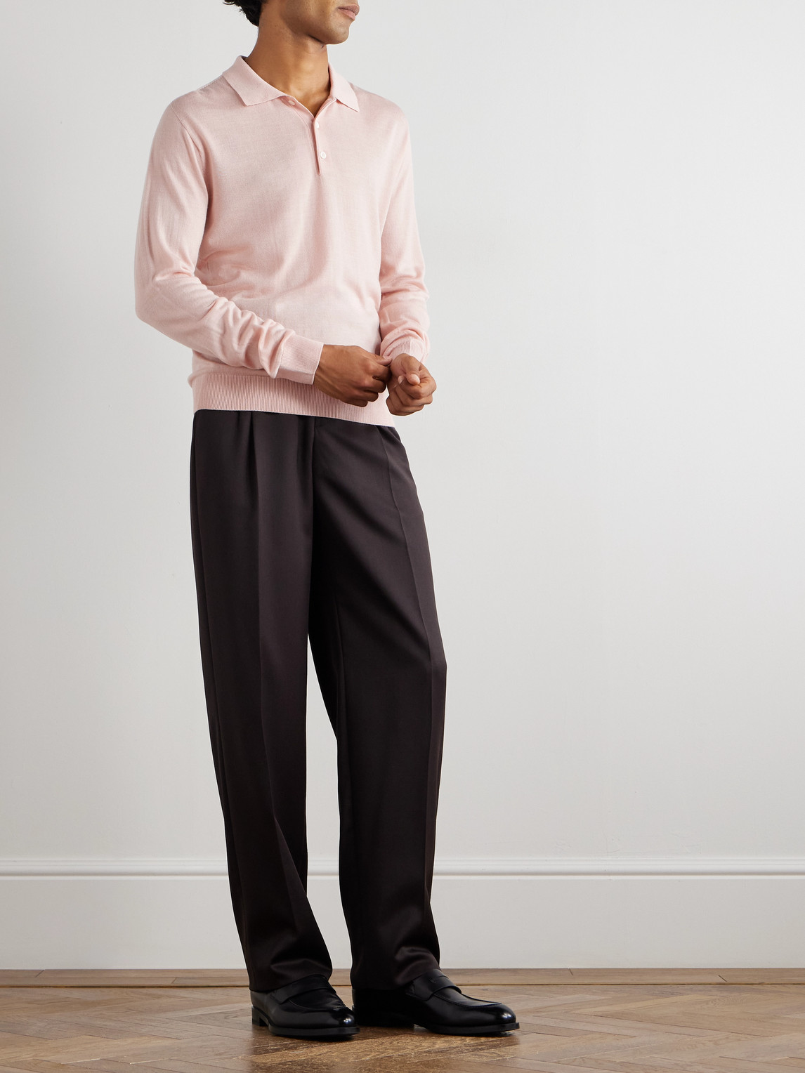 Canali Wool Polo Shirt In Pink