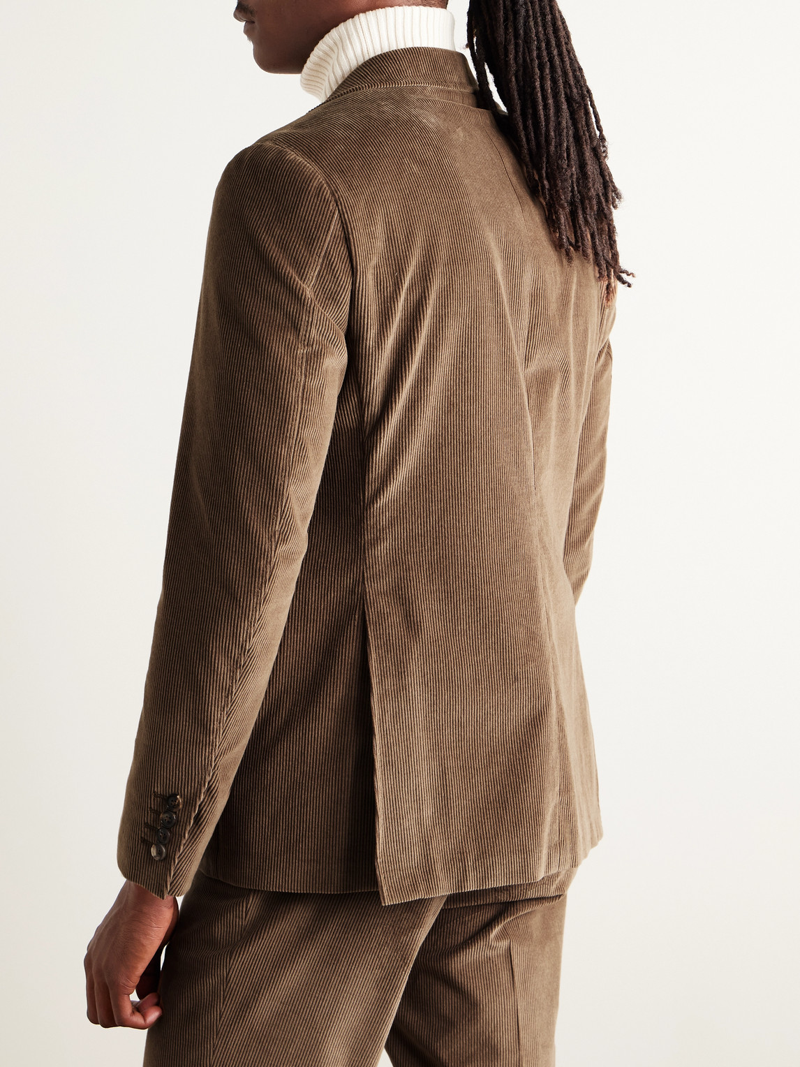 Canali Kei Slim-fit Cotton-blend Corduroy Suit Jacket In Brown