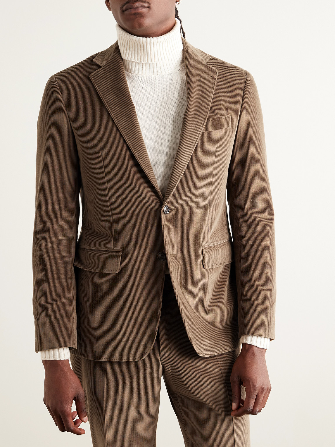 Canali Kei Slim-fit Cotton-blend Corduroy Suit Jacket In Brown
