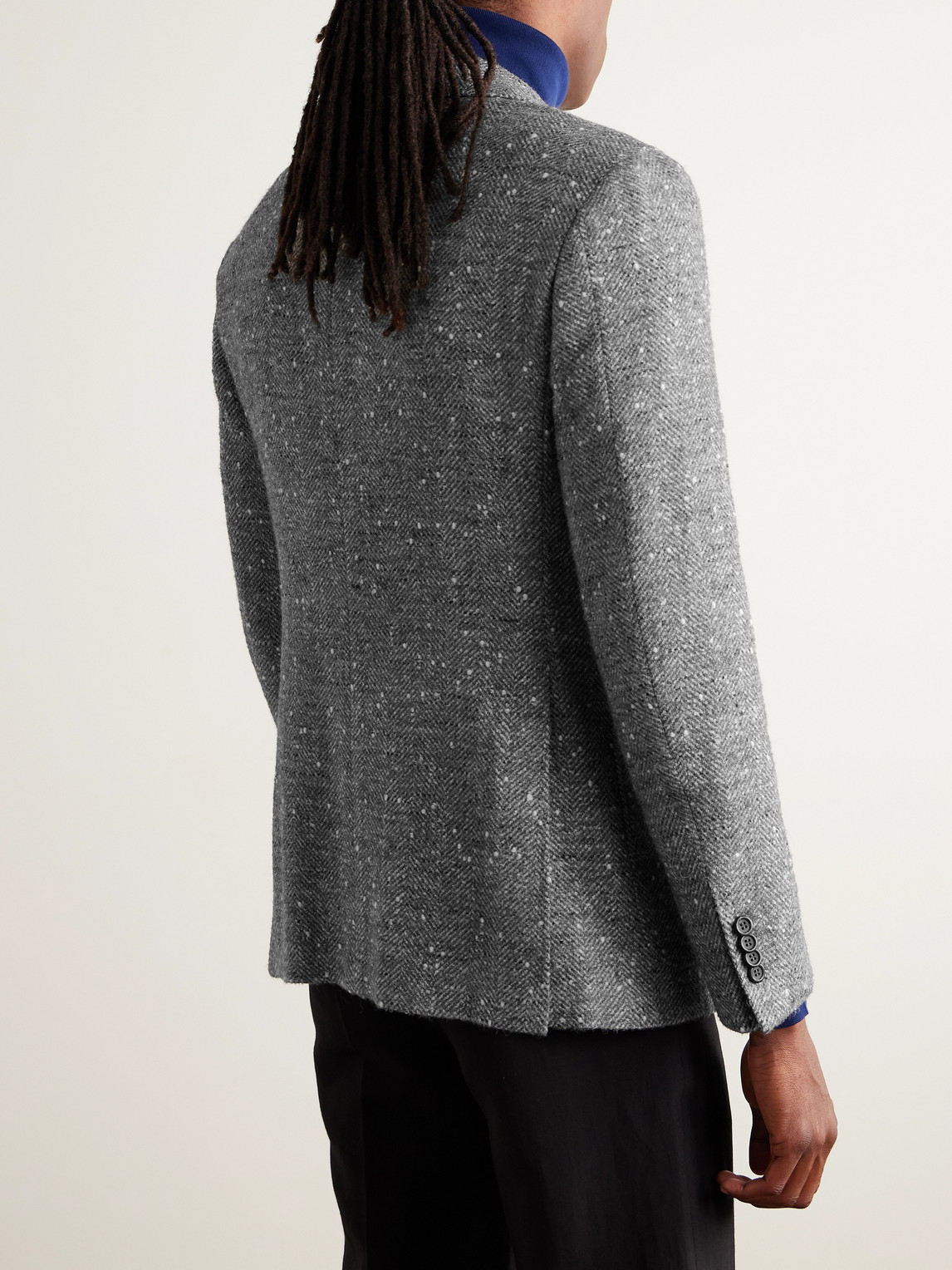 Canali Kei Herringbone Wool-blend Blazer In Gray