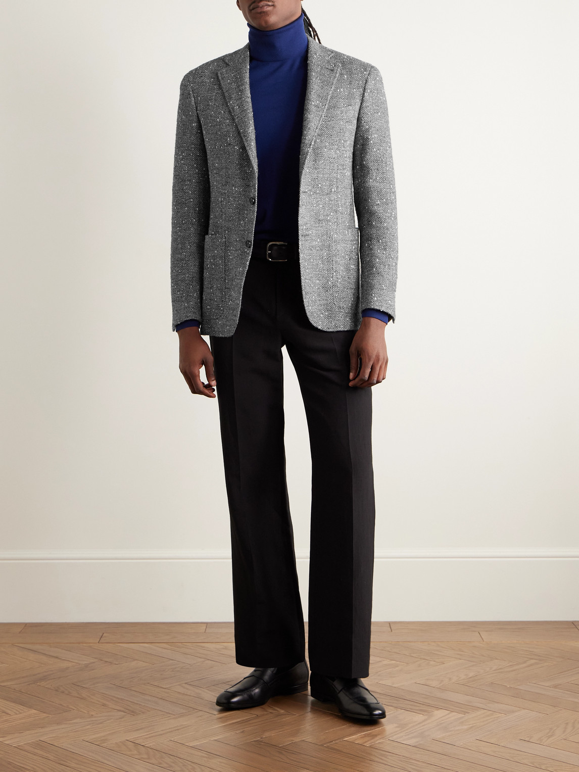 Canali Kei Herringbone Wool-blend Blazer In Gray