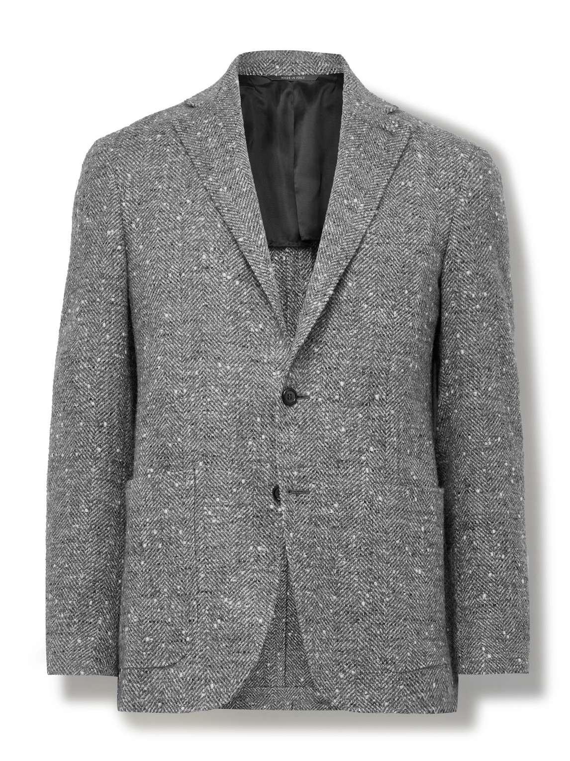 Canali Kei Herringbone Wool-blend Blazer In Gray