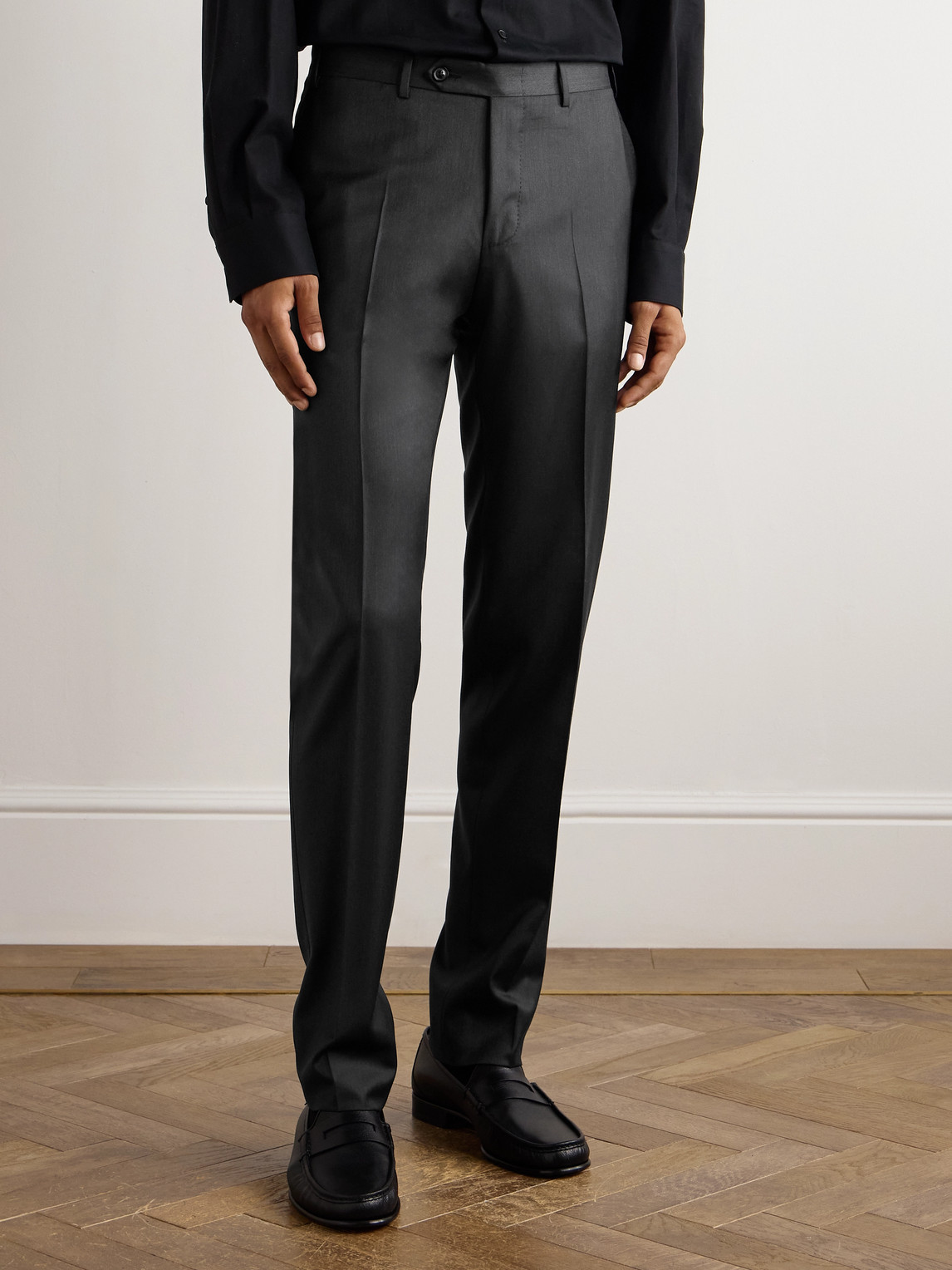 Canali Slim-fit Straight-leg Super 150s Wool-twill Suit Trousers In Black