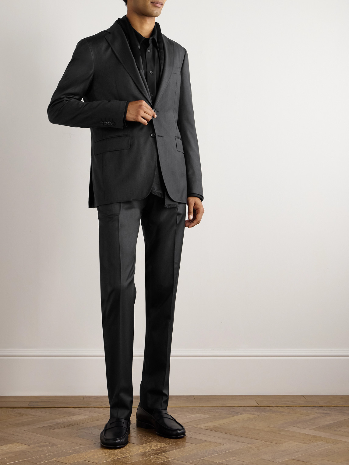 Canali Slim-fit Straight-leg Super 150s Wool-twill Suit Trousers In Black