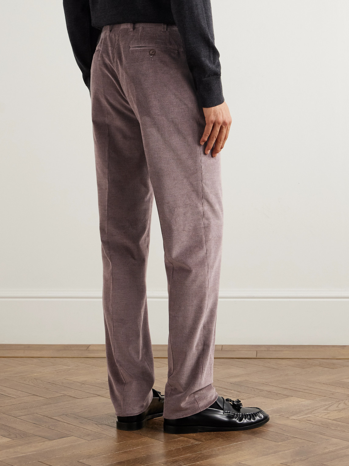 Canali Tapered Cotton-blend Corduroy Trousers In Pink