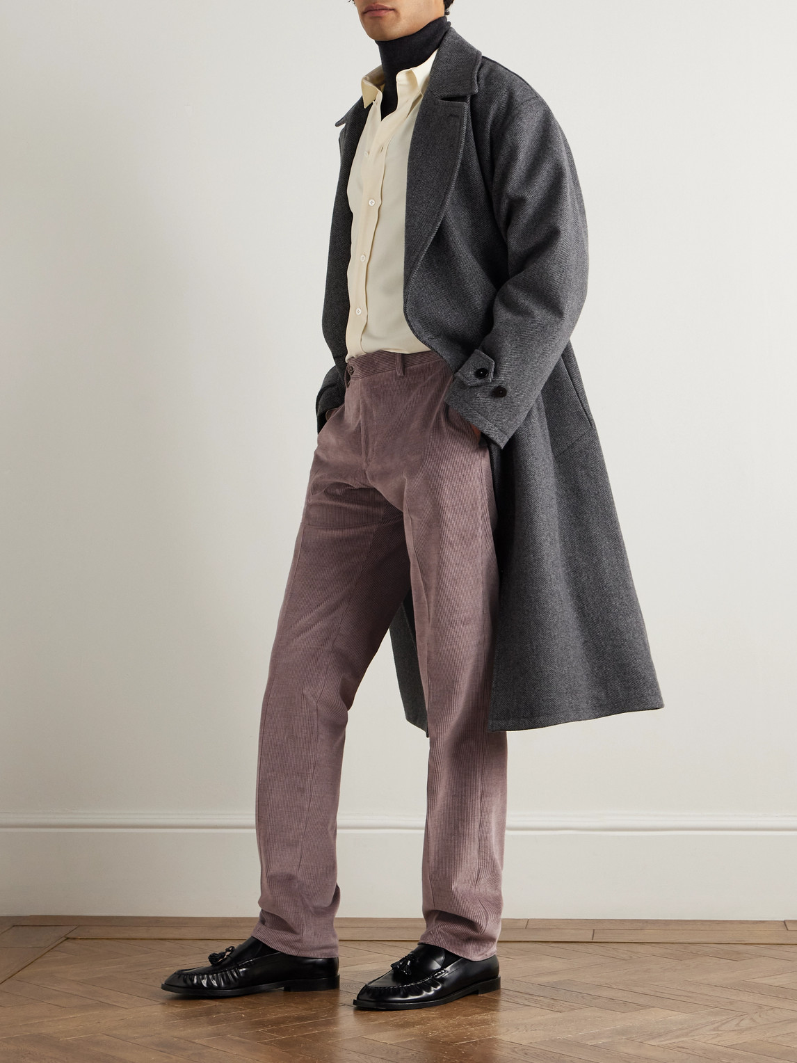 Canali Tapered Cotton-blend Corduroy Trousers In Pink