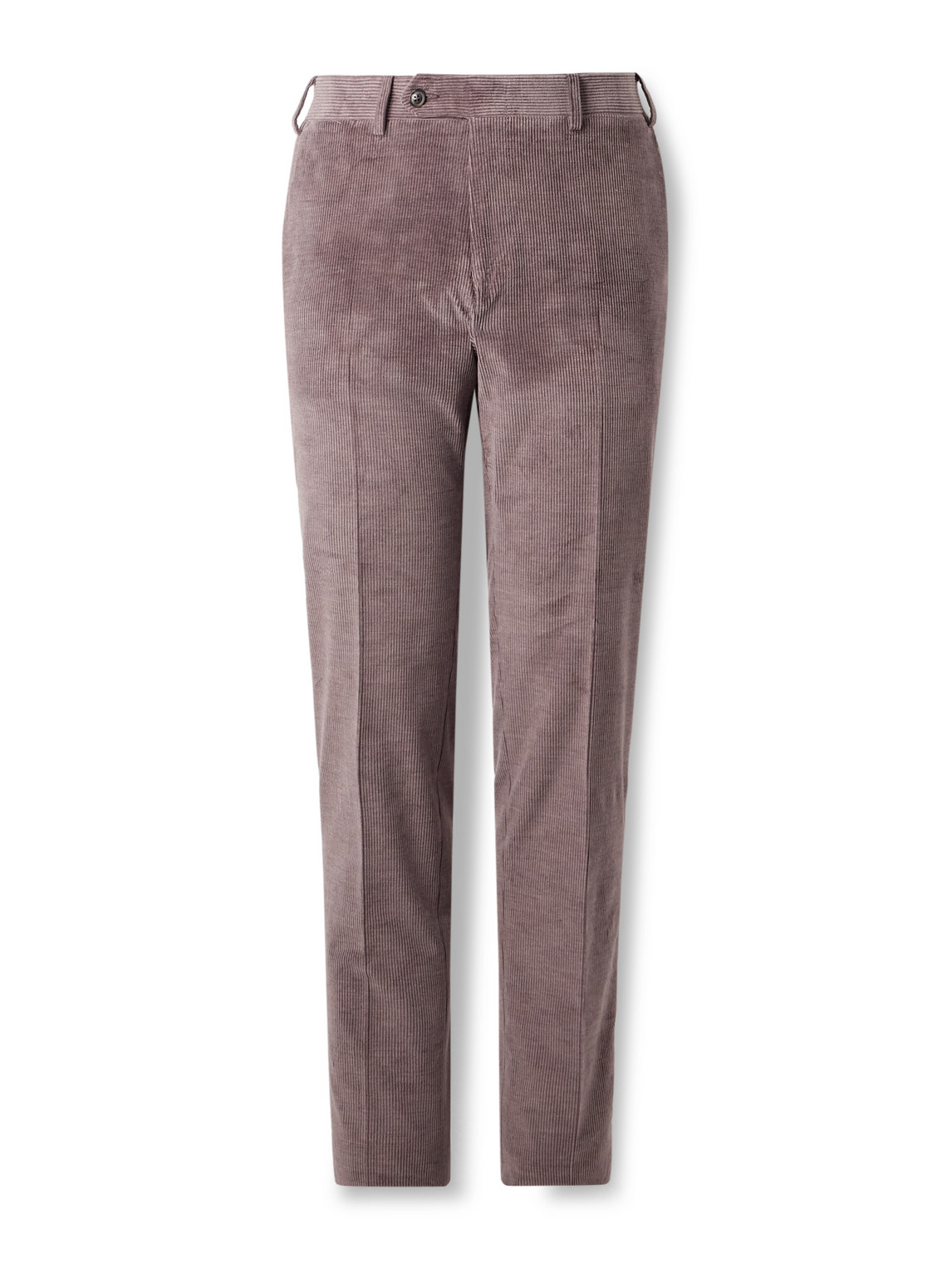 Canali Tapered Cotton-blend Corduroy Trousers In Pink