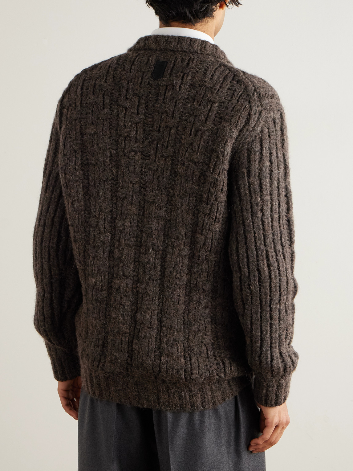 Canali Basketwoven Alpaca-blend Zip-up Cardigan In Brown