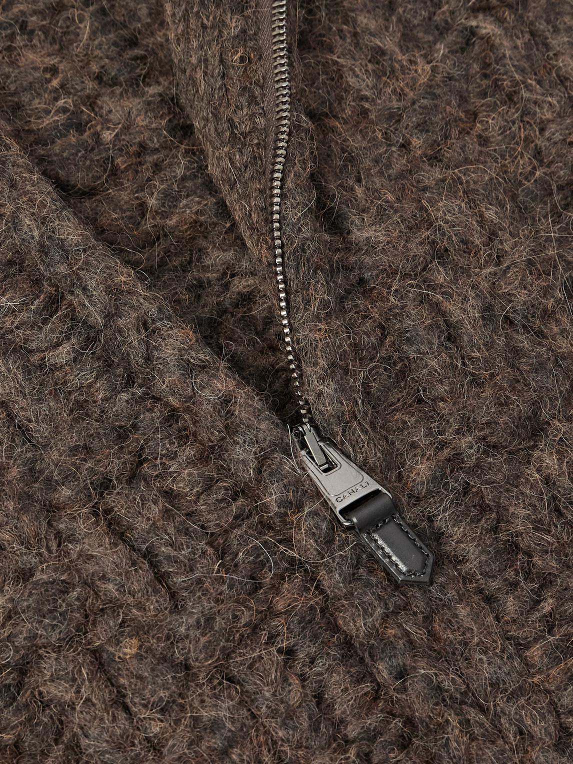Canali Basketwoven Alpaca-blend Zip-up Cardigan In Brown