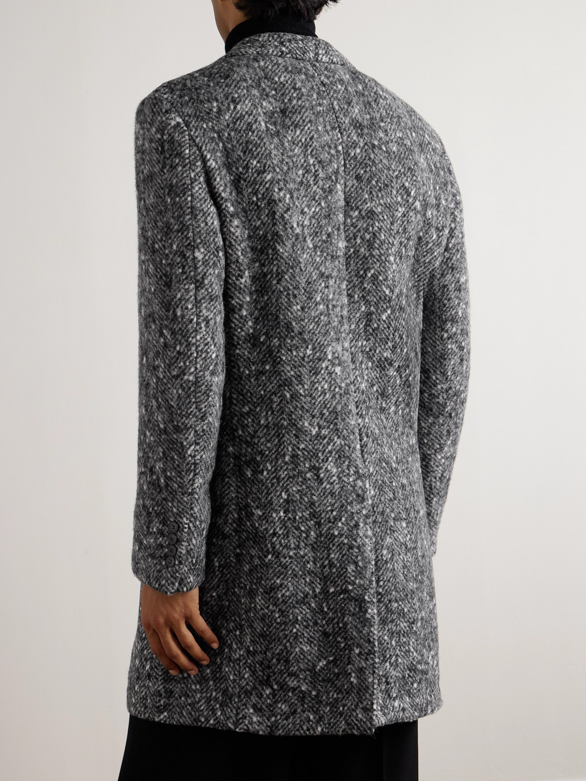 Canali Double-breasted Brushed-herringbone Overcoat In Gray