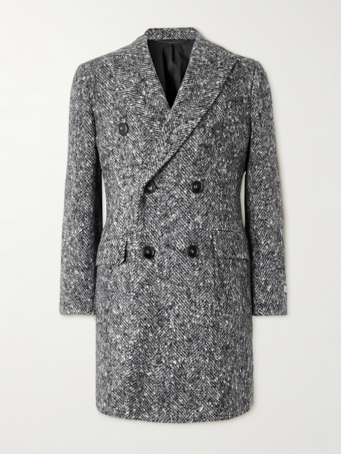 Canali Double-breasted Brushed-herringbone Overcoat In Gray