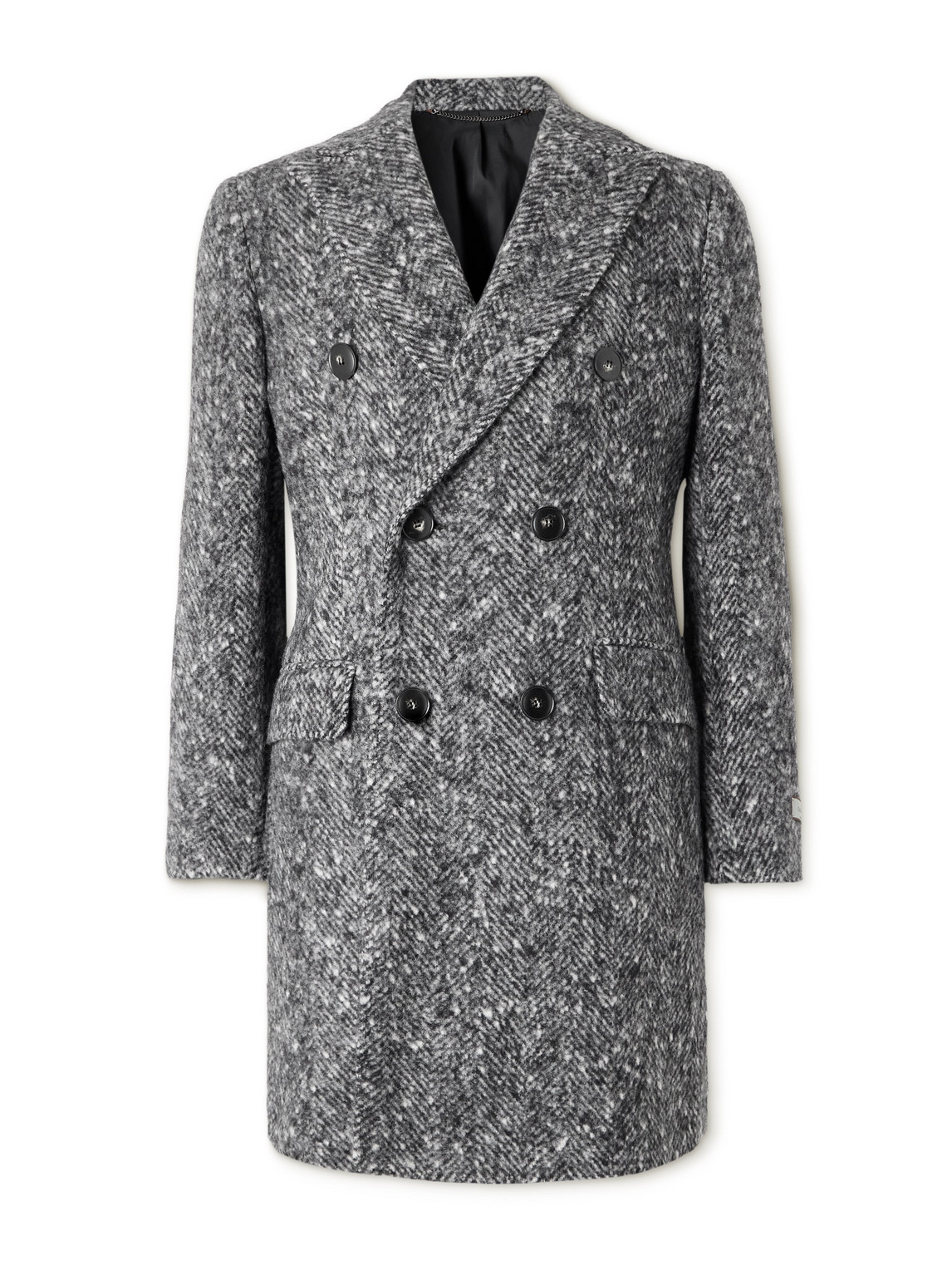 Canali Double-breasted Brushed-herringbone Overcoat In Gray