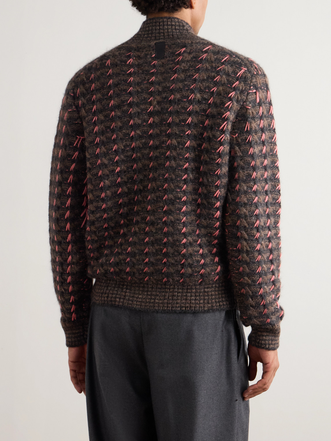 Canali Patterned Alpaca And Wool Blend Macro Jacquard Cardigan In Brown