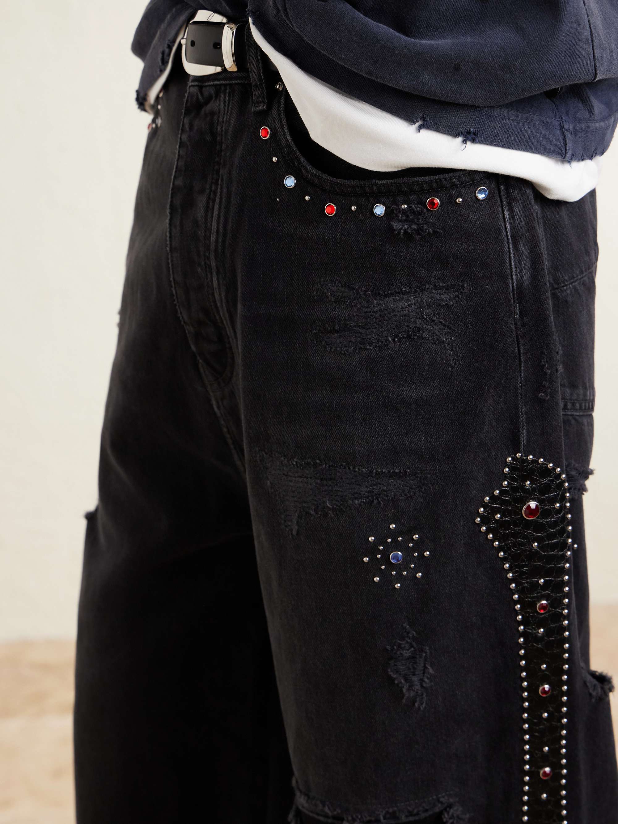 AMIRI Straight-Leg Distressed Studded Jeans for Men | MR PORTER