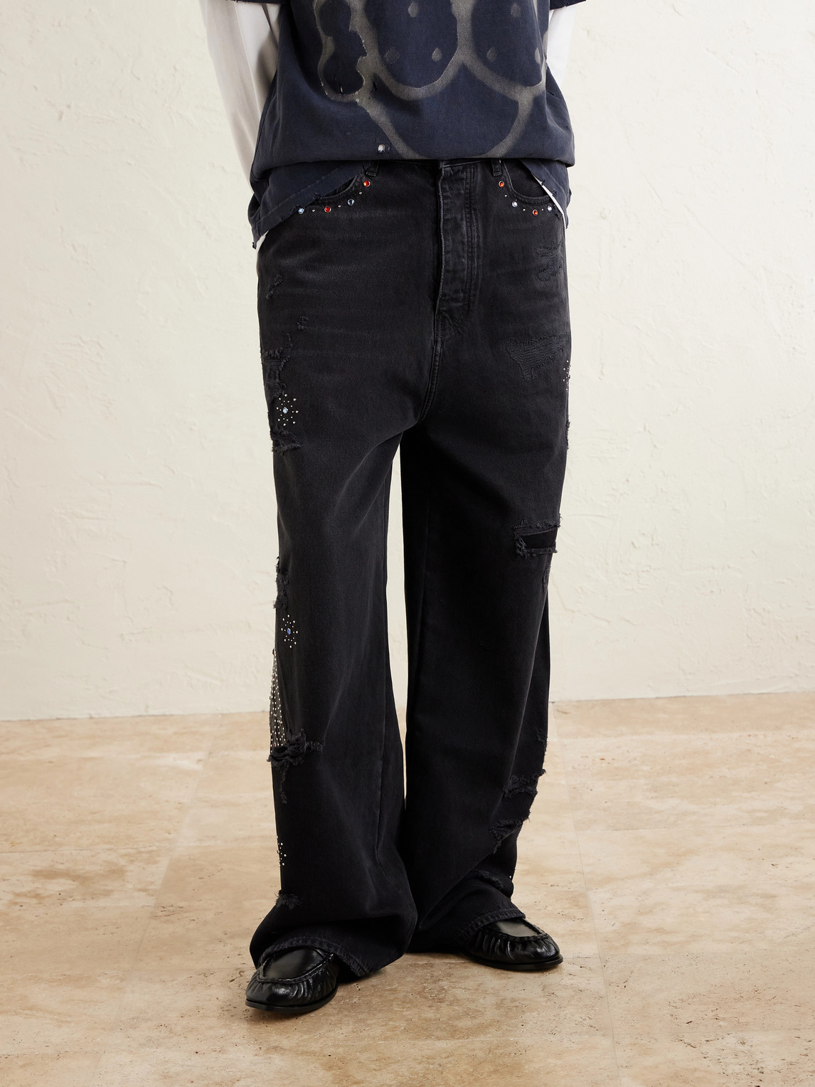  Amiri - Straight-leg Distressed Studded Jeans - Men - Black - Uk/us 30 