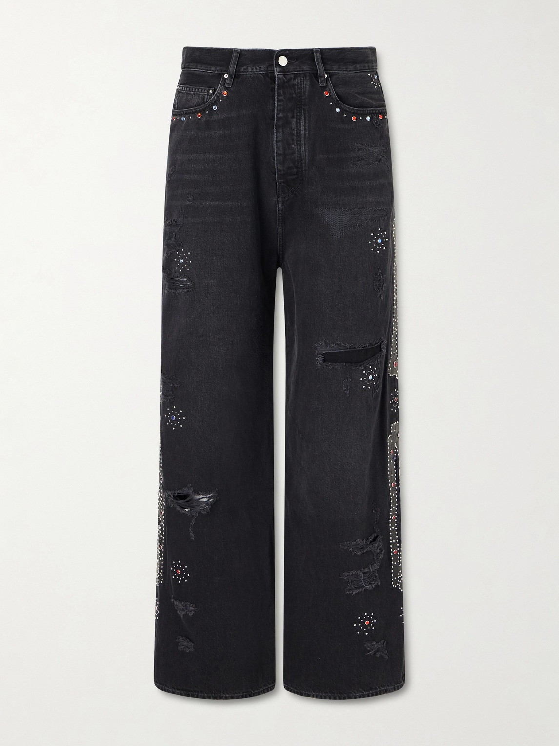 Amiri Straight-leg Distressed Studded Jeans In Black