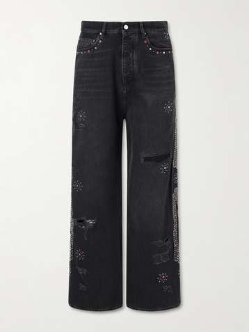 AMIRI Straight-Leg Distressed Studded Jeans