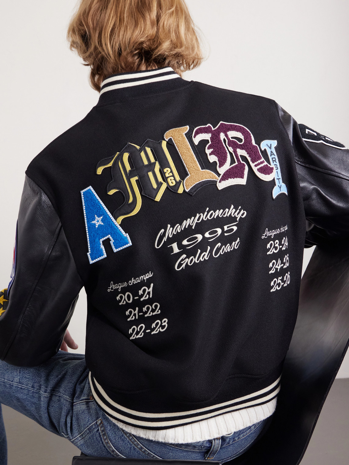 Amiri Varsity Patch Bomber Jacket In Black