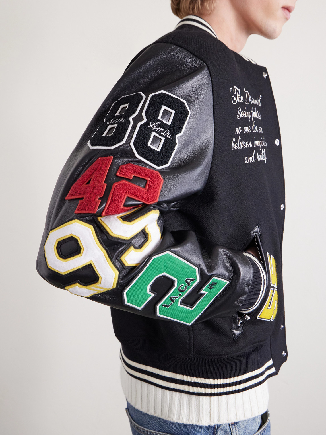 Amiri Varsity Patch Bomber Jacket In Black