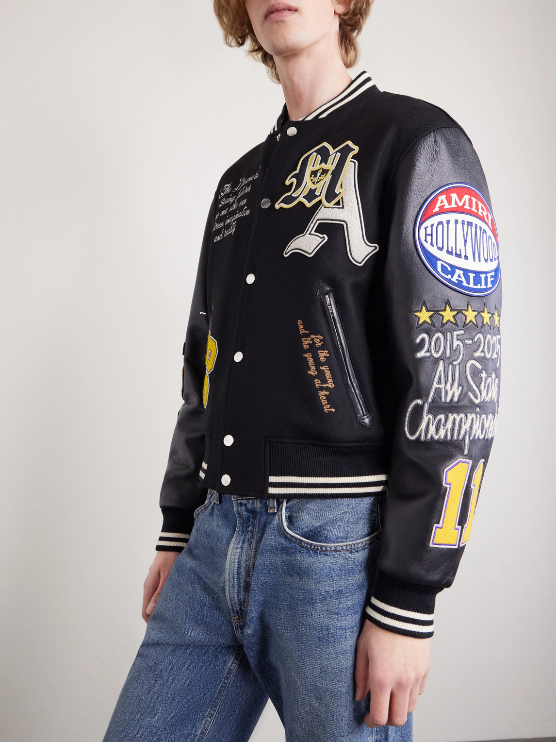 Amiri Varsity Patch Bomber Jacket In Black