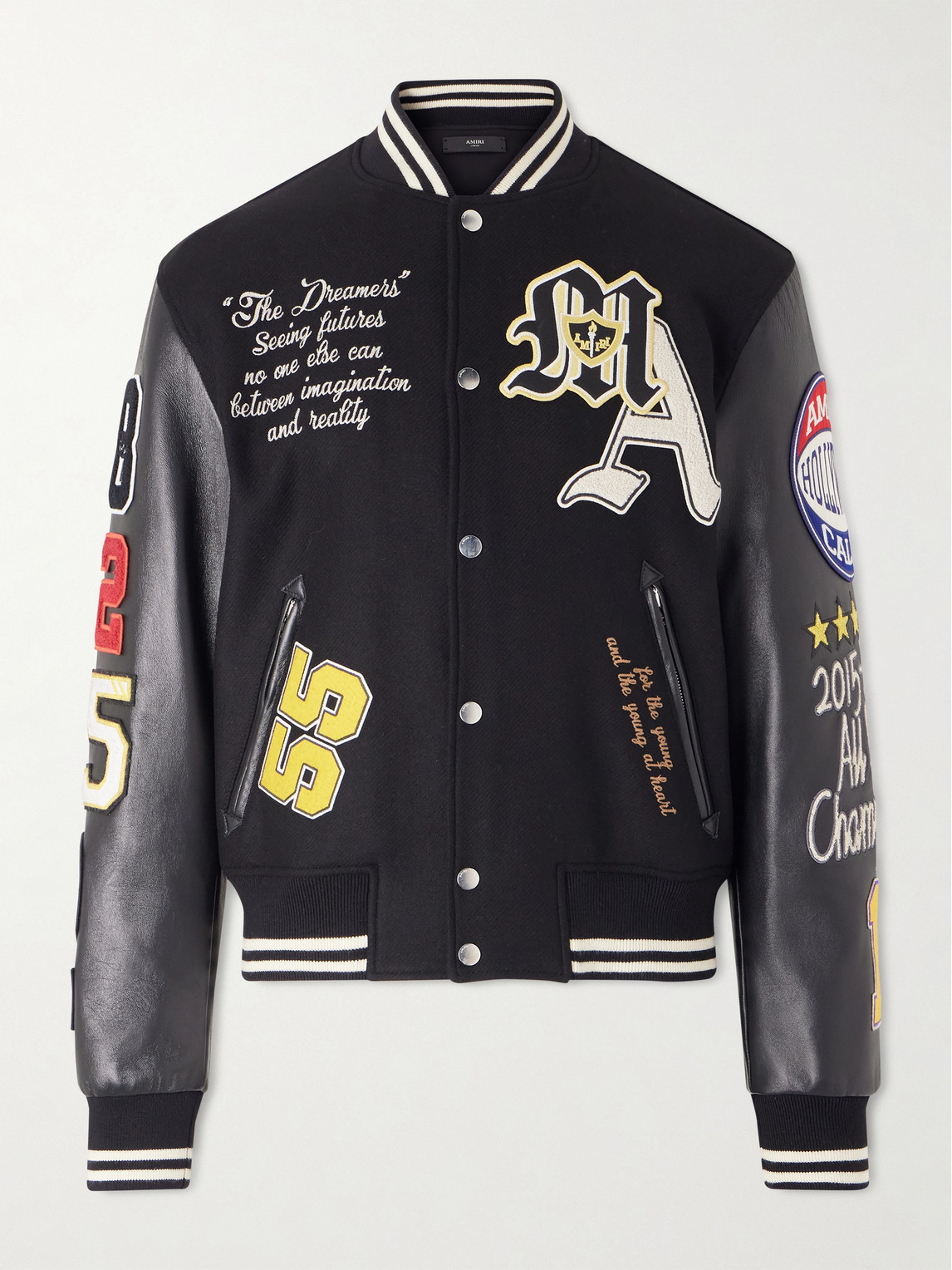 AMIRI Appliquéd Embroidered Leather and Wool-Blend Varsity Jacket - Men