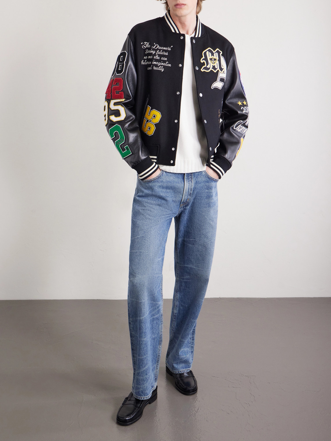 Amiri Varsity Patch Bomber Jacket In Black