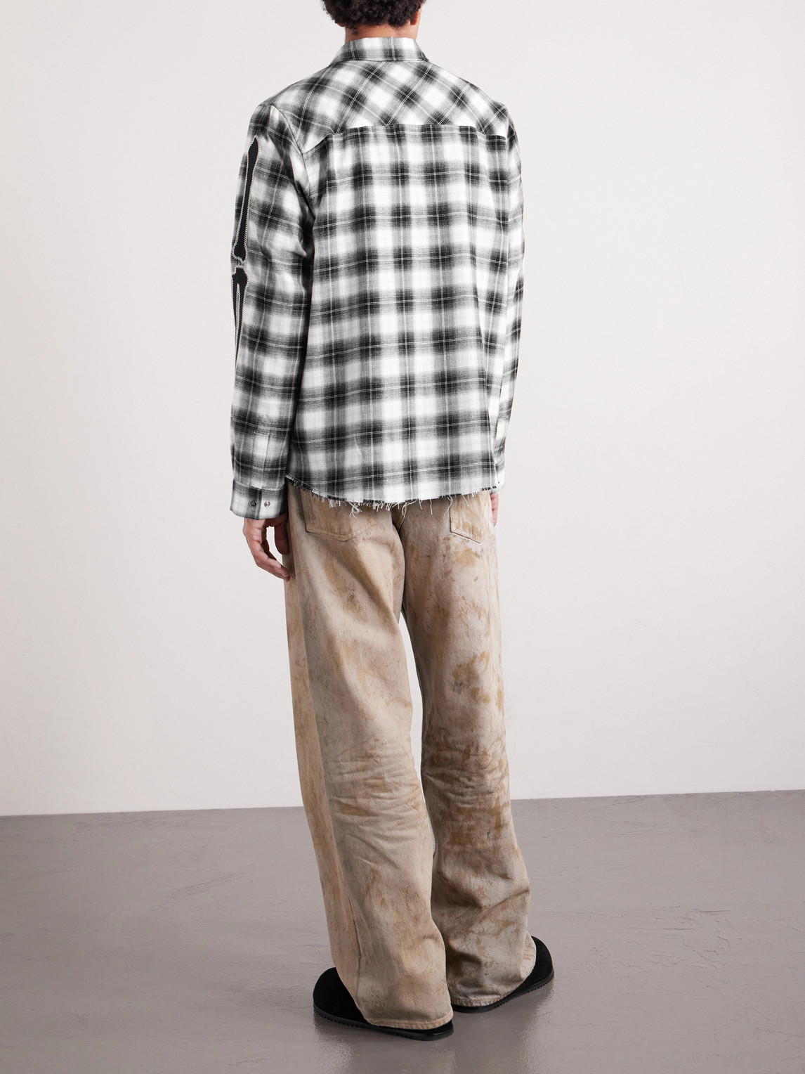  Amiri - Bones Appliquéd Frayed Checked Cotton-flannel Overshirt - Men - Black - S 