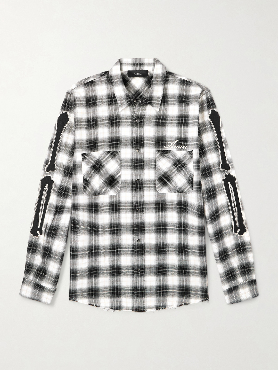 AMIRI Bones Appliquéd Frayed Checked Cotton-Flannel Overshirt - Men