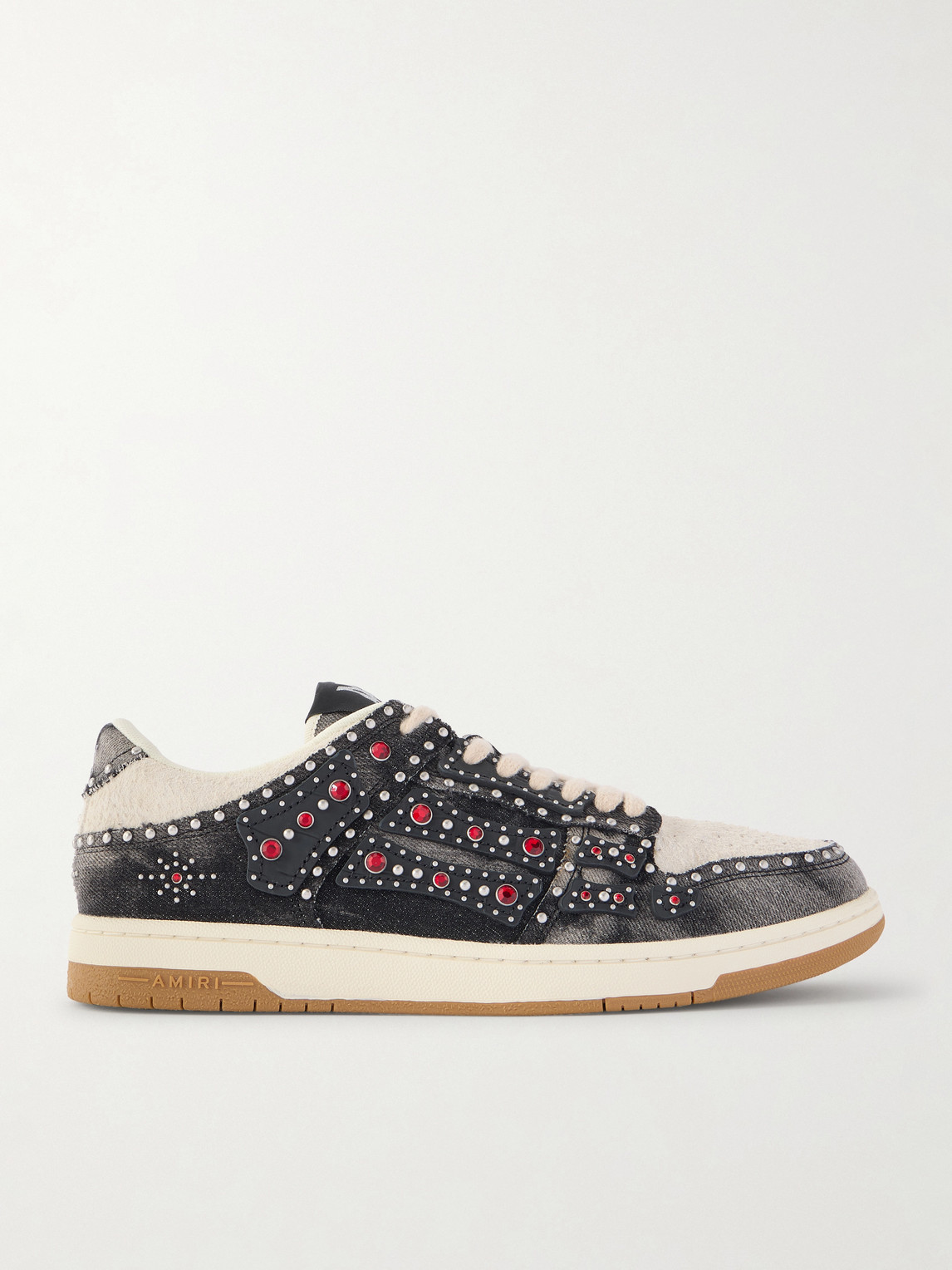 AMIRI Skel-Top Suede-Trimmed Studded Appliquéd Denim Sneakers EU 44