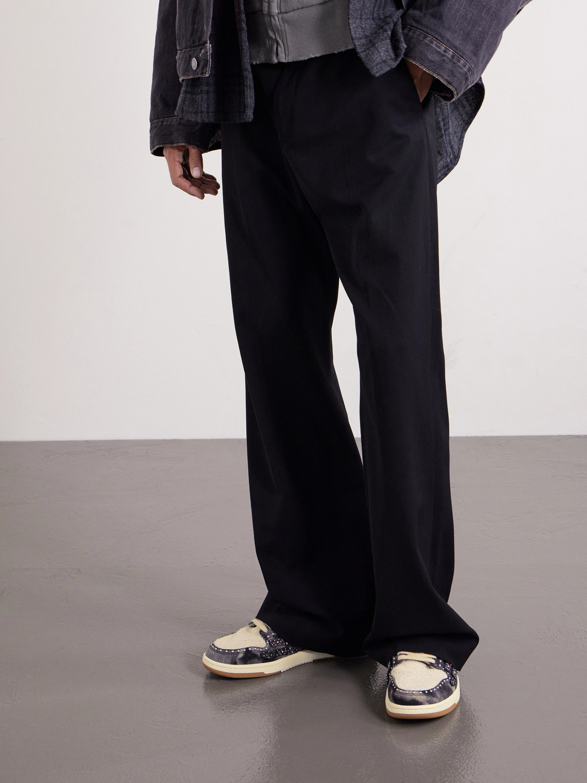 AMIRI Skel-Top Suede-Trimmed Studded Appliquéd Denim Sneakers EU 42