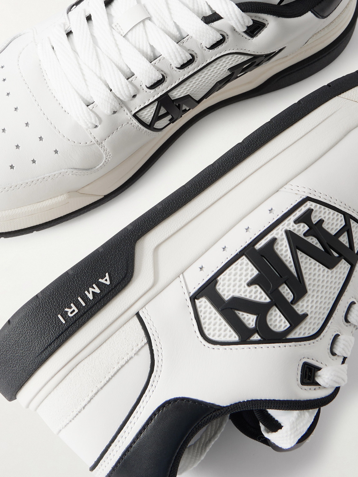 Amiri White Low Top Sneakers With Logo Patch On The Side And Contrasting Heel With Logo Lettering In Leath In Multi