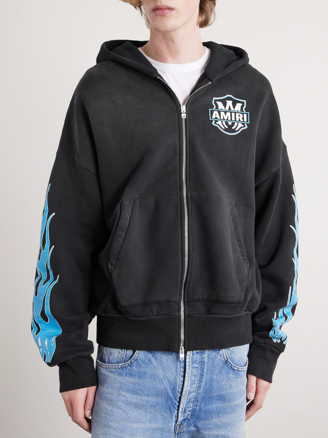 Flames Logo-Print Cotton-Jersey Zip-Up Hoodie
