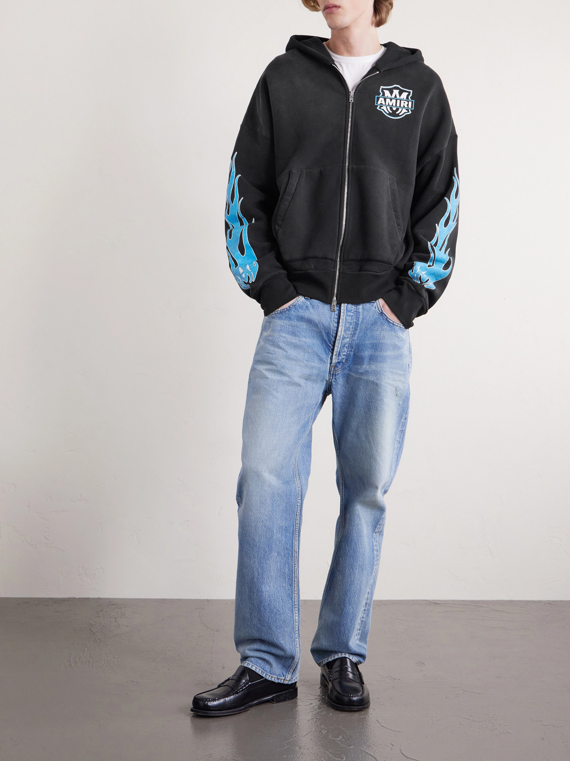 Flames Logo-Print Cotton-Jersey Zip-Up Hoodie
