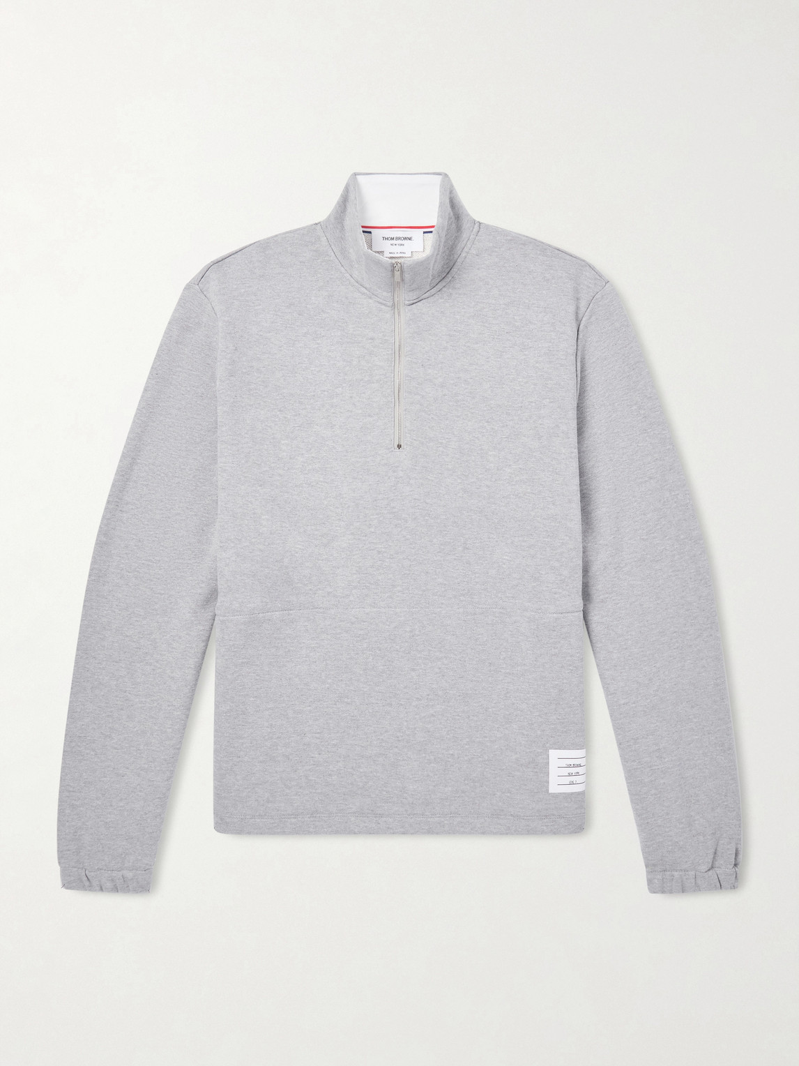 Thom Browne Logo-appliquéd Cotton-jersey Half-zip Sweatshirt In Gray