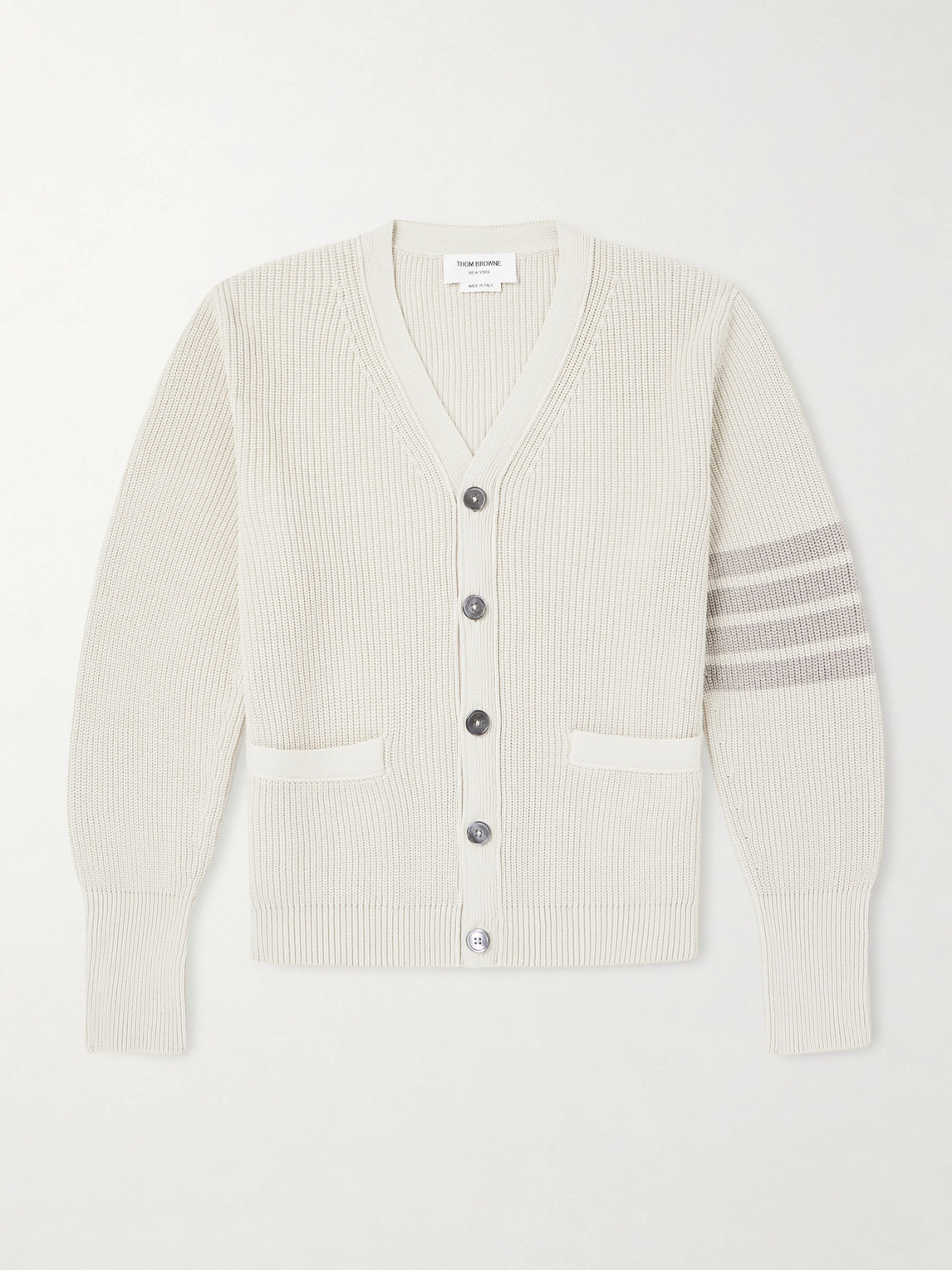 Thom Browne Striped Garment-dyed Cotton Cardigan In Neutral