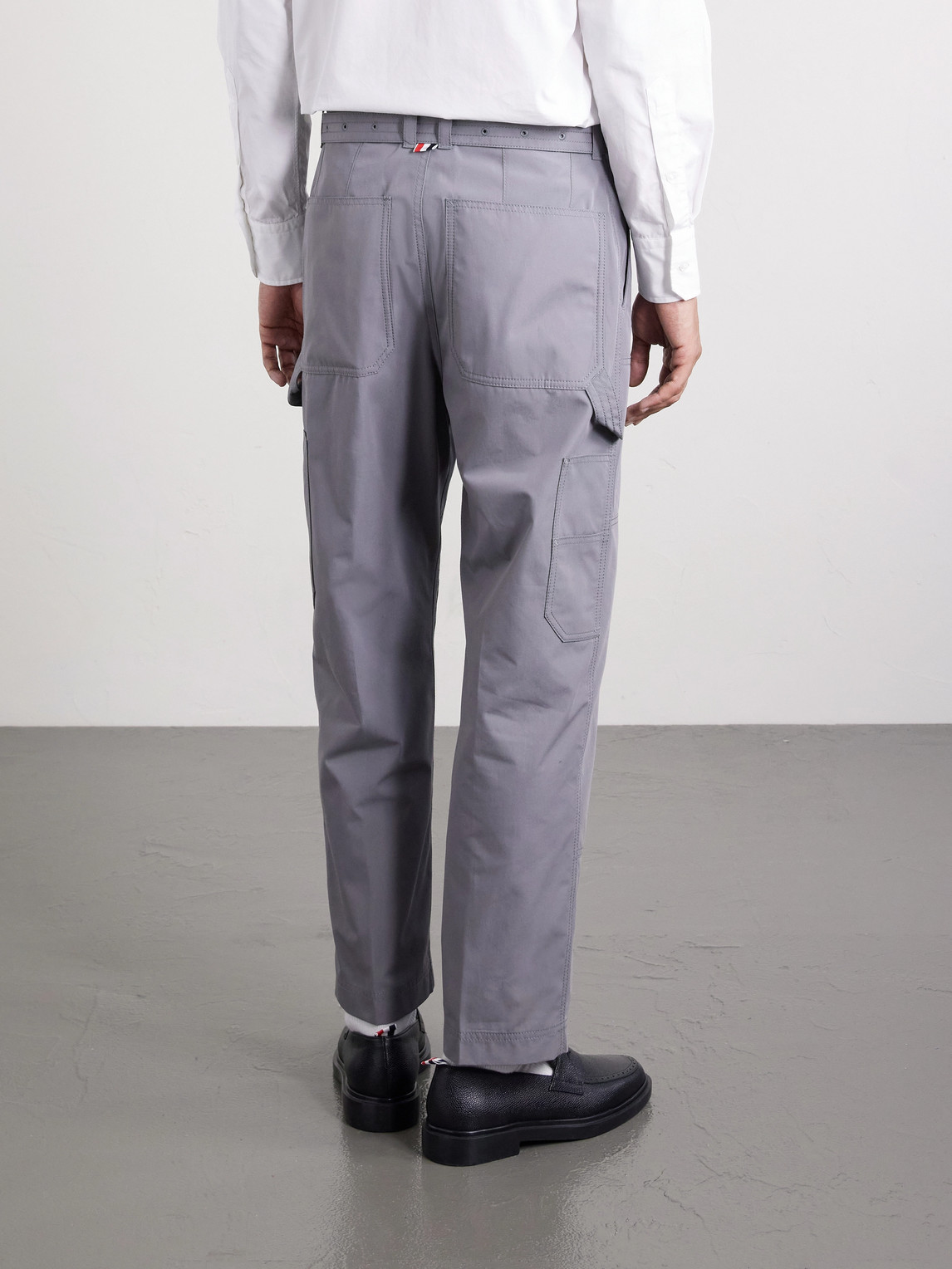  Thom Browne - Carpenter Cropped Straight-leg Belted Cotton Trousers - Men - Gray - 1 