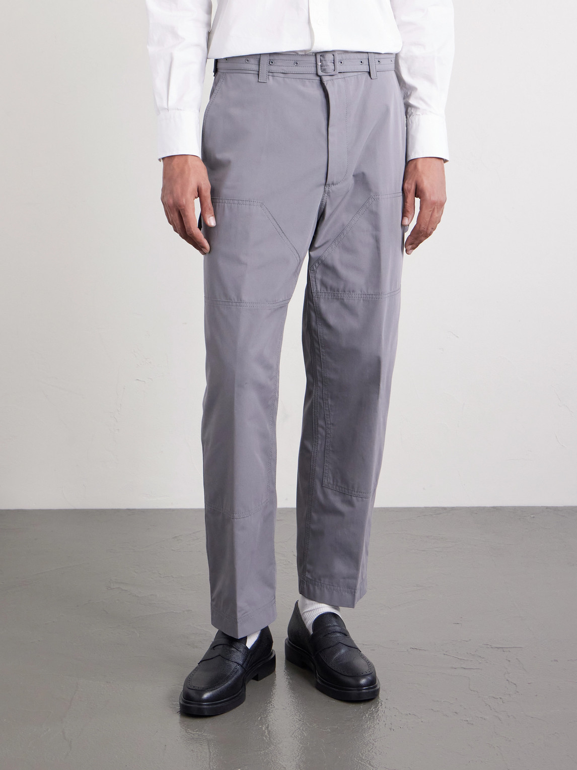  Thom Browne - Carpenter Cropped Straight-leg Belted Cotton Trousers - Men - Gray - 1 