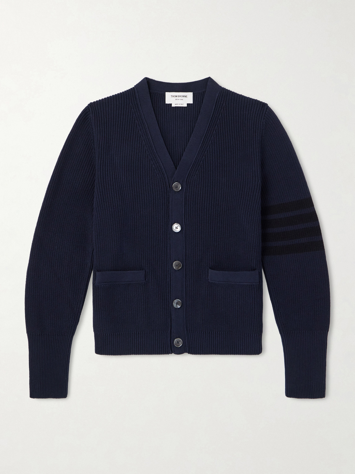 Thom Browne Striped Garment-dyed Cotton Cardigan In Blue