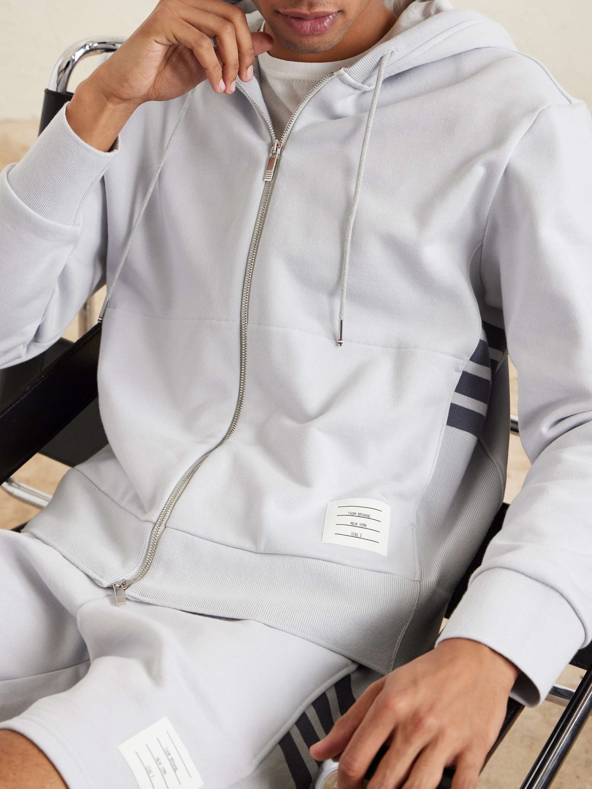 THOM BROWNE Striped Colour-Block Cotton-Jersey Zip-Up Hoodie for