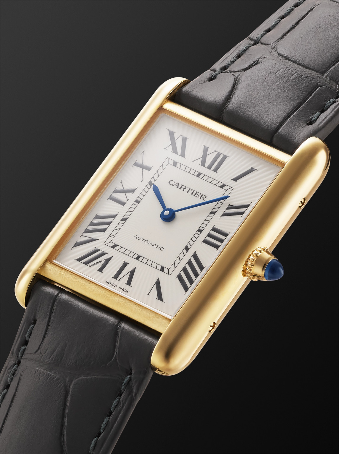  Cartier - Tank Louis Cartier Automatic 27.75mm Large 18-karat Gold And Alligator Watch, Ref. No. Wgta0357 - Men - White 