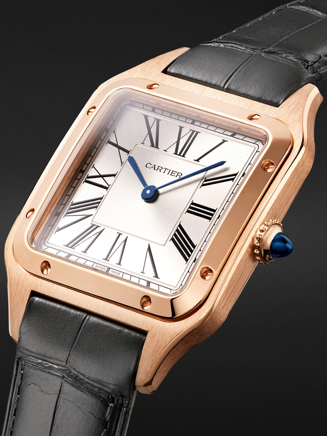  Cartier - Santos-dumont Large 43.5mm 18-karat Rose Gold And Alligator Watch, Ref. No. Crwgsa0116 - Men - White 
