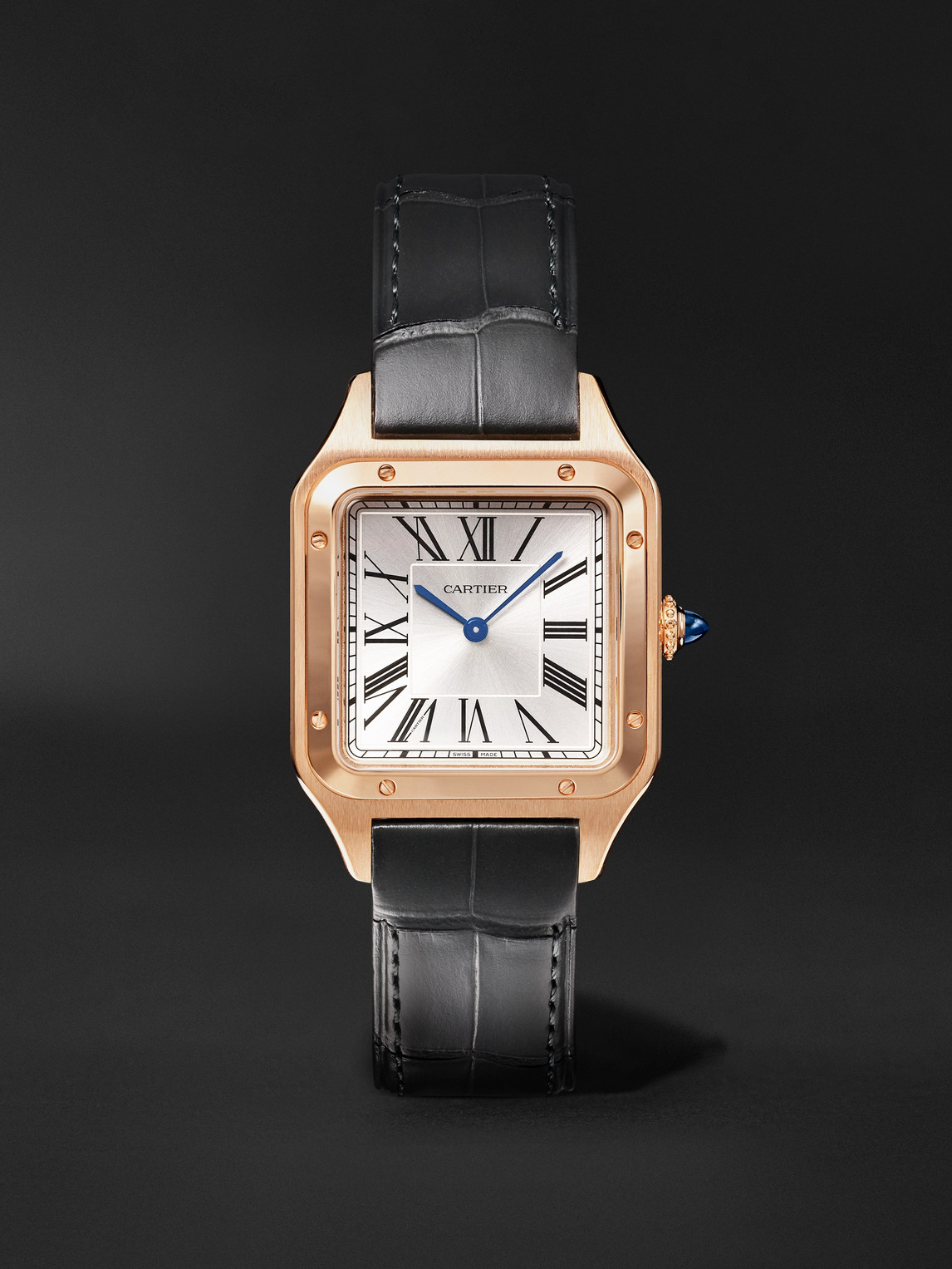 Cartier – Santos-Dumont Large 43.5mm 18-Karat Rose Gold and Alligator Watch, Ref. No. CRWGSA0116