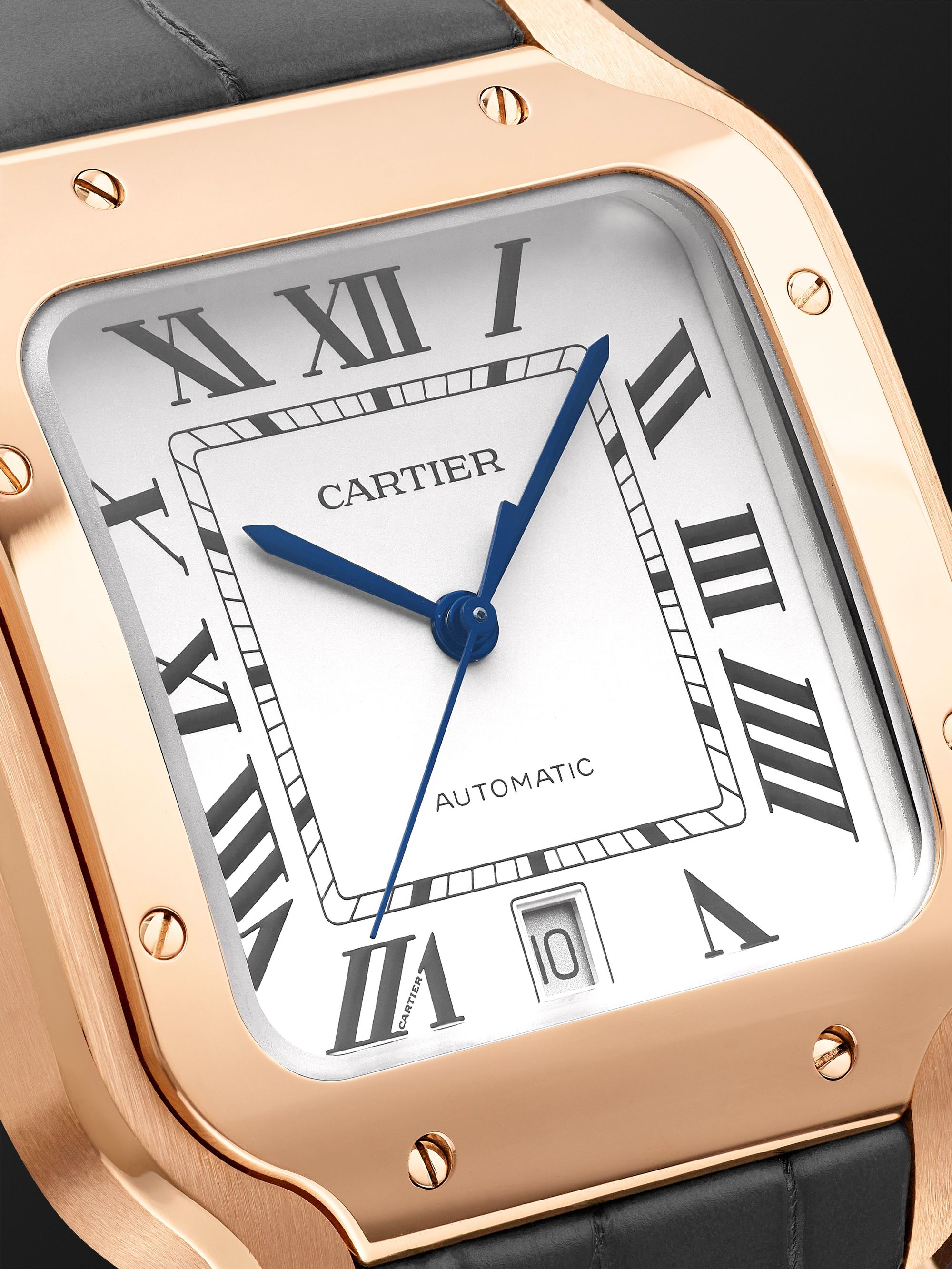 CARTIER Santos Automatic 39.8mm 18-Karat Rose Gold Interchangeable Alligator and Leather Watch, Ref. No. WGSA0011