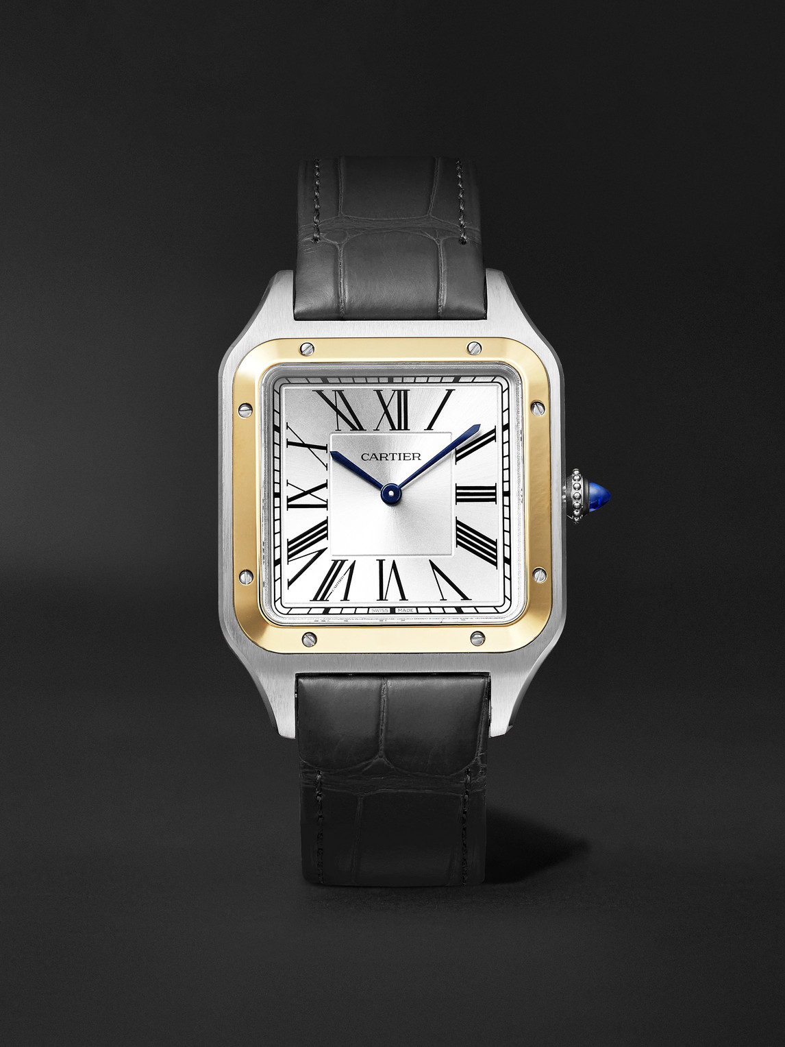 Cartier Santos-Dumont Extra-Large Hand-Wound 46.6mm 18-Karat Gold, Stainless Steel and Alligator Watch, Ref. No. W2SA0034 - Men